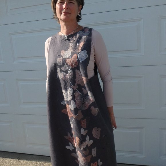 Pani Olenka Dresses & Skirts - Handmade felted sundress with embroidery details.